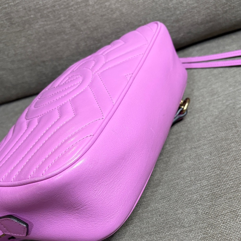 Gucci GG  Marmont Small  Matelassé Lavender Pink Leather Crossbody Authentic - Picture 7 of 11